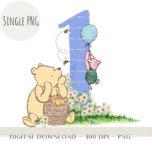 Winnie The Pooh 1st Birthday PNG, Pooh Birthday Sublimation Design, Blue 1st Birthday, First Birthday Winnie Pooh, Instant Digital Download