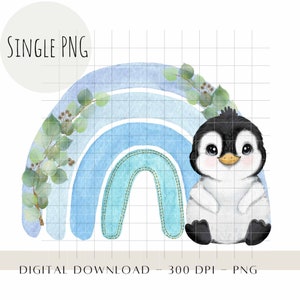 Baby Penguin Clip Art, Acuarela Niños Animales Sublimación PNG, Animal Clip Art, Decoración de cumpleaños, Baby Shower Penguin Heat Press Descargar