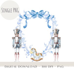 Blue Nutcracker Christmas Crest Clipart, Primeiro Natal, Clipart de crista aquarela, Quebra-nozes PNG, Natal PNG, Design de cartão de Natal