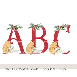 Classic Pooh Red Alphabet PNG, Weihnachten einzelne Buchstaben Alphabet Clipart, Weihnachtsalphabet, Santa Sack Design PNG, digitaler Download