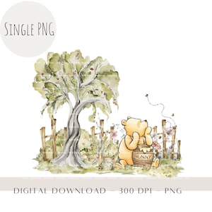 Winnie the Pooh clásico PNG, diseño de sublimación de Winnie the Pooh, diseño de tarro de miel de osito Pooh, baby shower de cumpleaños, descarga digital instantánea