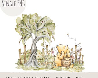 Classic Winnie The Pooh PNG, Winnie The Pooh Sublimation Design, Pooh Bear Honey Pot Design, Birthday Baby Shower, Instant Digital Download