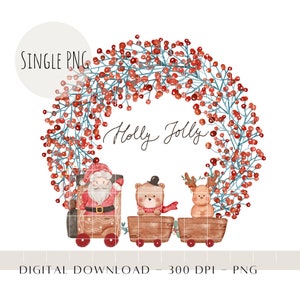 Santa Bear Moose Christmas Train PNG, Holiday Sublimation (Digital Download)
