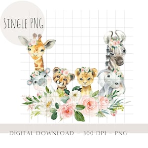 Animais de Safári PNG, Animais Infantis Sublimados PNG, Clipart de Safári, Decoração de Aniversário em Zoológico, Topo de Bolo Wild One para Imprimir e Baixar