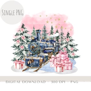 Blue Polar Express Clipart, Traditional Christmas Train, Believe Bell, T-Shirt Design PNG, Ticket, Card Design, Sublimation Image