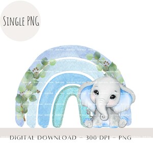 Baby Elephant Clipart, Watercolour Greenery Elephant PNG, Safari Jungle Animal Clipart, Nursery Art, Baby Boy Kids Sublimation Designs