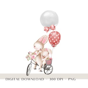 Hase Valentinstag PNG, Sublimation Design, Hase Kartendesign, Blumen Ballon Clipart, süßer Hase sofortiger digitaler Download