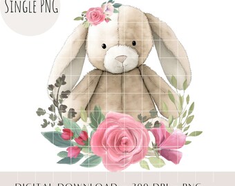 花柄バニー PNG、イースター昇華デザイン（デジタルダウンロード）