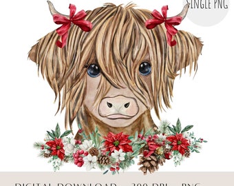 Highland Cow Christmas Sublimation Design (Digital Download)