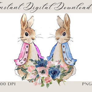 Rosa Häschen PNG, Baby Gender Reveal PNG, Aquarell Blumenkaninchen Design zum Basteln, Einladen Kartendesign, Kinder Kaninchen Sublimation PNG, Digital