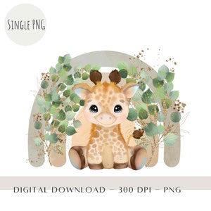 Bébé girafe avec arc en ciel, aquarelle animaux PNG, enfants Sublimation, Safari Clip Art, Décor d’anniversaire, girafe chaleur presse téléchargement numérique