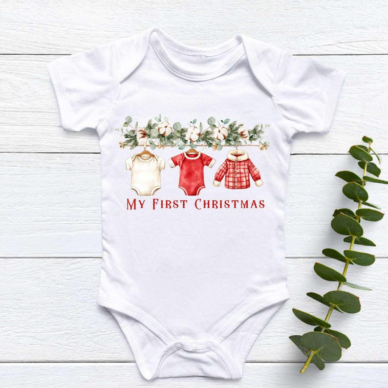 My First Christmas Baby Bodysuit Jacket Clipart Holiday Sublimation