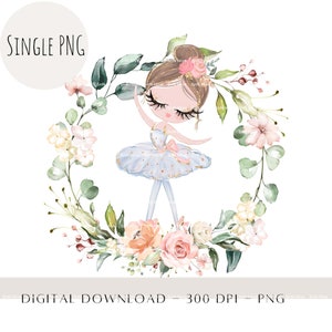 Ballerina Floral Wreath PNG, Sublimation Design, Ballerina PNG, Ballet Party Decor, Blonde Ballerina Clipart, Instant Digital Download