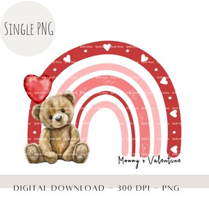 Design de sublimação de dia dos namorados para crianças PNG, design de camisa de cartão infantil PNG de balão de coração de urso de dia dos namorados da mamãe, download para impressão de dia dos namorados