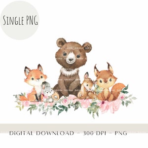 Animaux de la forêt PNG, sublimation enfants, chevreuil hibou renard PNG, nouveau design bébé, anniversaire imprimable, forêt bébés Clipart Sub Design