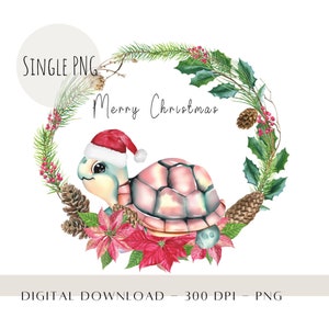 Feliz Navidad Tortuga Marina PNG, Tortuga acuarela PNG, Tarjeta de tortuga marina verde, Tarjeta de Navidad PNG, Vacaciones de animales de Navidad, Descarga instantánea