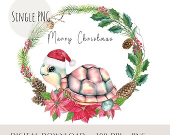 Aquarel kerstzeeschildpad png, vakantiedier (direct downloaden)
