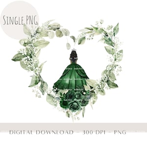 Quinceañera floral verde esmeralda PNG, Mis Quince 15 Anos Design de sublimação de 16º aniversário, artesanato para presente personalizado de 6º aniversário, download instantâneo