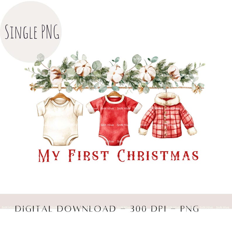 My First Christmas Baby Bodysuit Jacket Clipart Holiday Sublimation