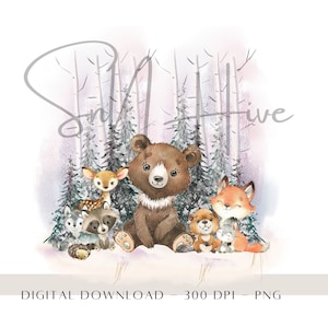 Forest Animals PNG, Woodland Animals, Kids Sublimation Design, Toile de fond, Baby Shower Design, First Birthday Décor, Téléchargement numérique instantané
