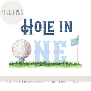 Hole in One Geburtstag PNG, Kinder Sublimationsdesign, Golf 1. Geburtstag Einladungskarte Hintergrund Cake Topper Shirt Design, digitaler Download