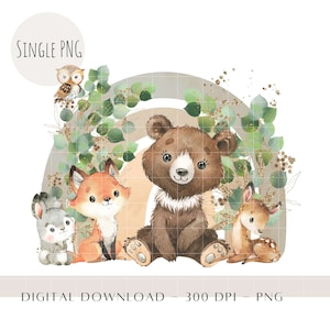 Animaux de la forêt PNG, sublimation enfants, chevreuil hibou renard PNG, nouveau design bébé, anniversaire imprimable, forêt bébés Clipart Sub Design