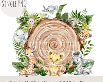 Animales bebés de safari PNG: Diseño de cumpleaños de la jungla (Descarga digital)
