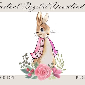 Flopsy Bunny PNG, Peter Rabbit 1st Birthday PNG, Peter Rabbit Floral Aquarell Design, Einladung Karte Design, Peter Rabbit Sublimation PNG