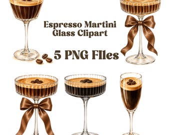 Espresso Martini Glass Clipart Bundle | Coffee Cocktail Glass PNG | Vintage Coupe Glass Watercolor | Transparent Clip Art | Digital Download