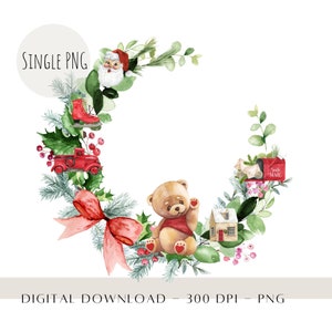 Ghirlanda di Natale PNG, Design di sublimazione per bambini, Primo design di cartolina di Natale, Immagine del sacco di Natale, Primo download digitale di Natale