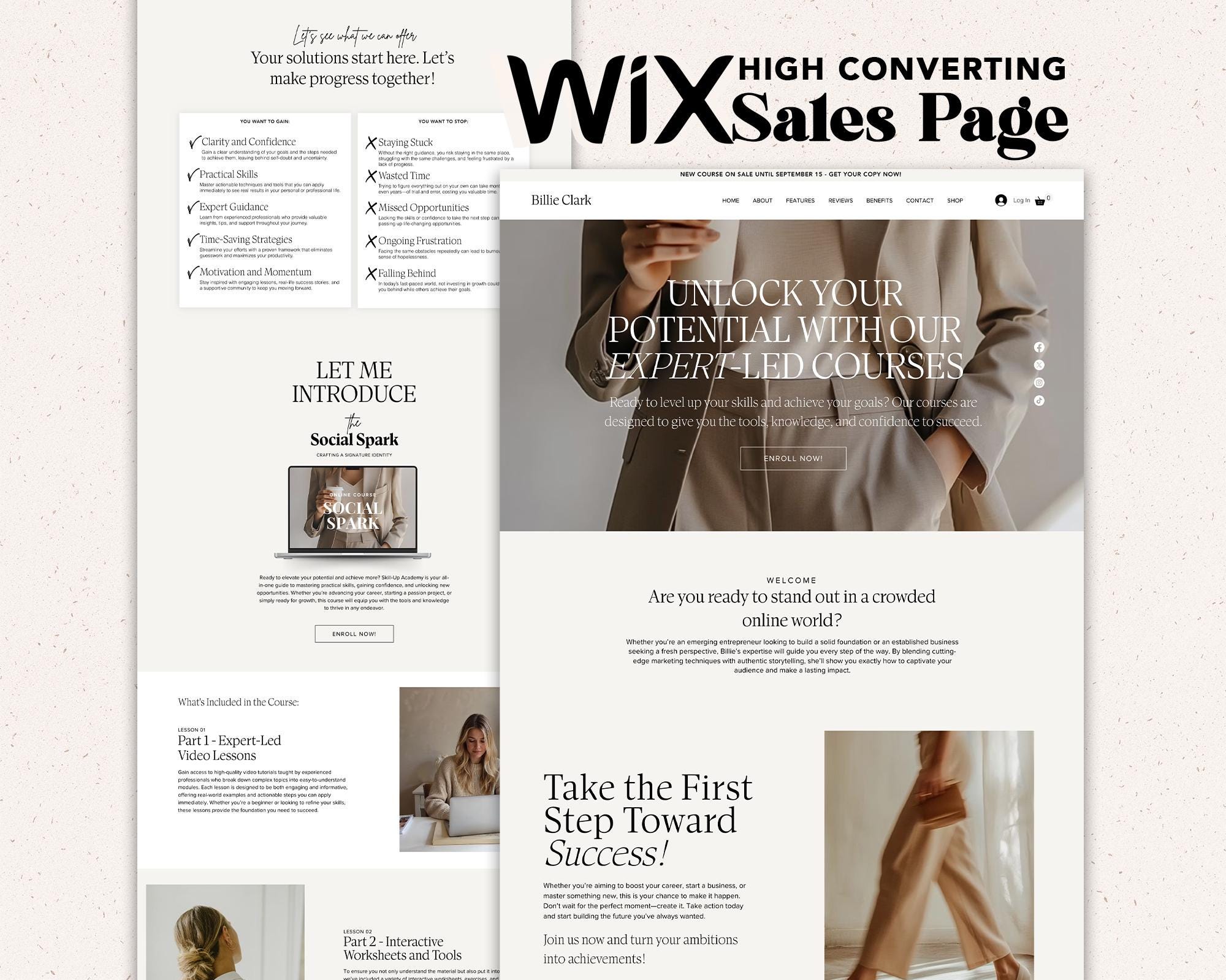 Modern Wix Sales Page Template: Course, Coach, Social Media