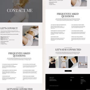 May include: A website layout with the text "CONTACT ME" at the top. The page includes sections titled "LET'S CONNECT" and "FREQUENTLY ASKED QUESTIONS". Images of a person in athletic wear are also present. The website has a clean, minimalist design.