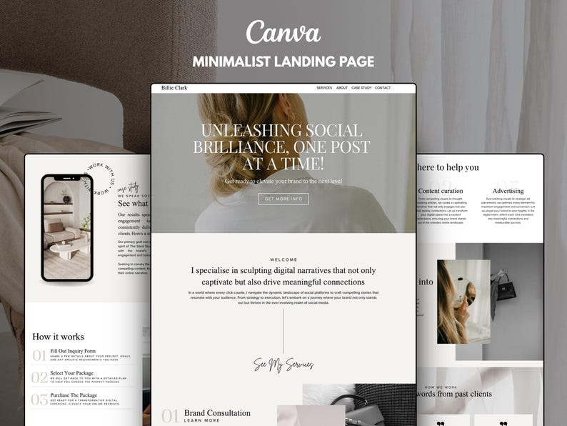 Minimalist Canva Website Template: One-Page Design (Digital Download) image 1