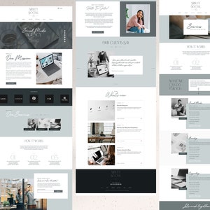 May include: A website homepage for a social media agency called "Sbley Social". The website features a light blue and gray color scheme with a black and white logo. The website includes a section about the agency's mission, services, and client testimonials. The website also includes a blog section with recent posts.