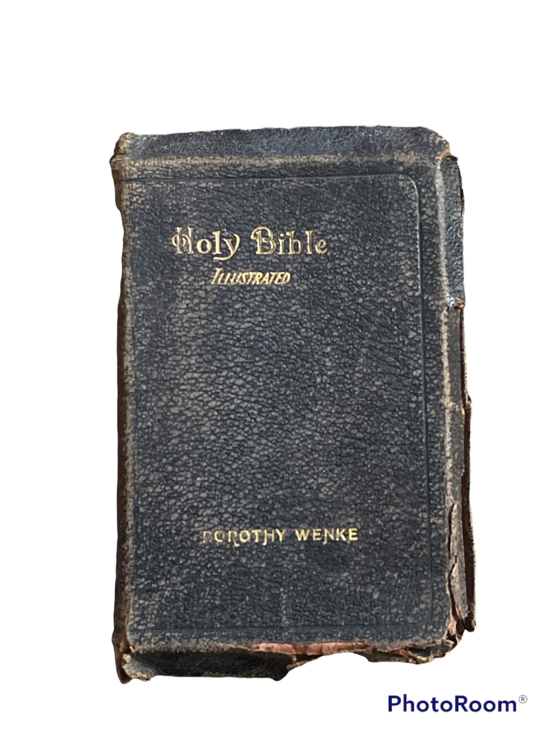 ヴィンテージの聖書◆『Holy Bible』◆ Holy Bible Illustrated 20's Leather Bound Nelson Old New