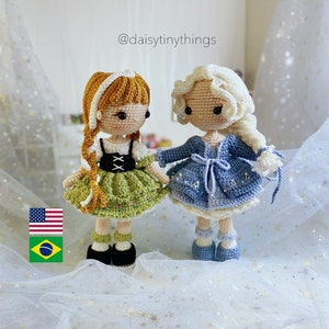 BUNDLE OF 2 Amigurumi Snow dolls Inspired, sisters amigurumi doll pdf pattern in English (US term), Português.