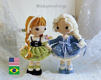 BUNDLE OF 2 Amigurumi Snow dolls Inspired, sisters amigurumi doll pdf pattern in English (US term), Português.