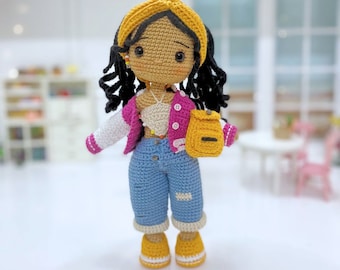 Amigurumi doll pattern Camellia doll, crochet girl doll pattern, pdf pattern in English (US term).