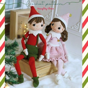 Schema all&#39;uncinetto per bambola elfo di Natale, schema per bambola di Natale, schema PDF per bambola elfo in inglese
