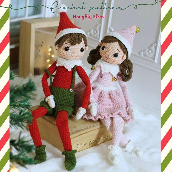 Patrón de crochet para muñeco elfo navideño, patrón de muñeco navideño, patrón PDF de muñeco elfo en inglés