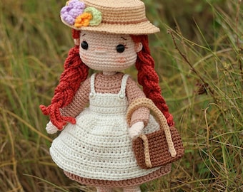 Red Haired Country Girl Crochet Doll Pattern PDF, Cottagecore girl amigurumi Doll, Whimsical Farm Girl Crochet Pattern in English