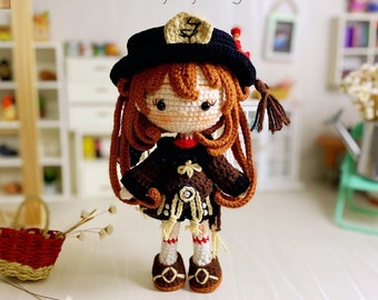 Amigurumi Hutao chibi doll, amigurumi doll PDF pattern in English (US term)