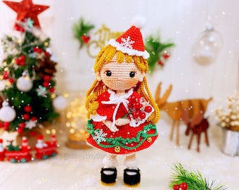 Amigurumi Scarlett the Christmas Girl Doll, amigurumi christmas Santa girl PDF pattern in English (US term)