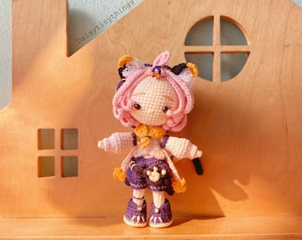 Amigurumi Cat girl Diona chibi doll, amigurumi doll PDF pattern in English (US term)