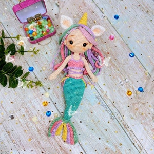 Poupée Amigurumi Rosie, poupée sirène au crochet, poupée licorne au crochet PDF en anglais (terme américain)