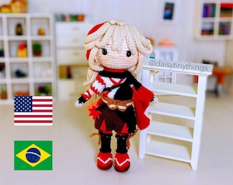 Amigurumi Kazuha chibi doll, Crochet doll, Amigurumi chibi doll pdf pattern in English (US term), Portuguese