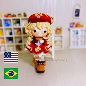 Patrón de muñeca chibi genshin Klee amigurumi, Patrón PDF de muñeca klee a crochet en inglés (término estadounidense), portugués.