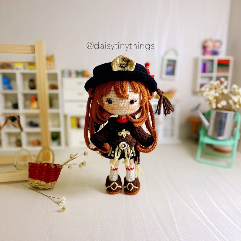 Patrón PDF de muñeca amigurumi Hutao chibi (en inglés, EE. UU.) imagen 1