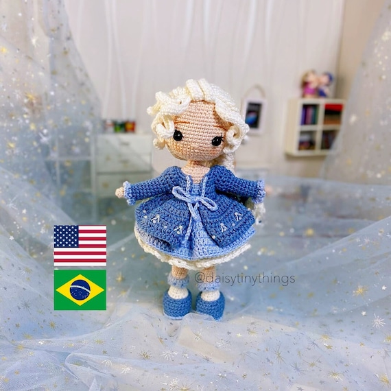 Amigurumi snow doll Inspired, amigurumi doll PDF pattern in English (US term), Português.