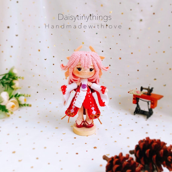 DIY 3Dデコ　ayaちゃん Yae Miko Amigurumi Chibi Doll, Crochet Yae Doll, Amigurumi Chibi